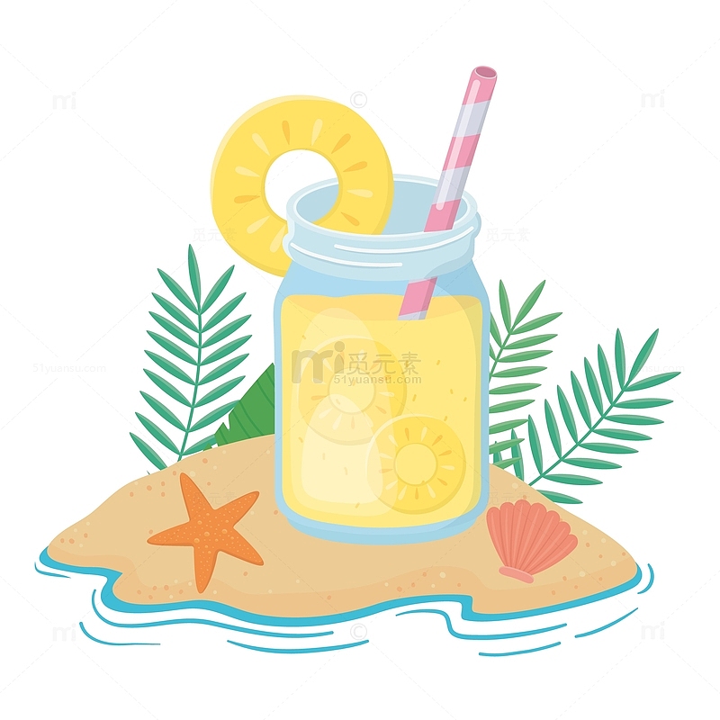 沙滩上的菠萝汁