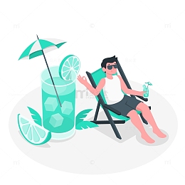 夏日海边度假日光浴插画元素