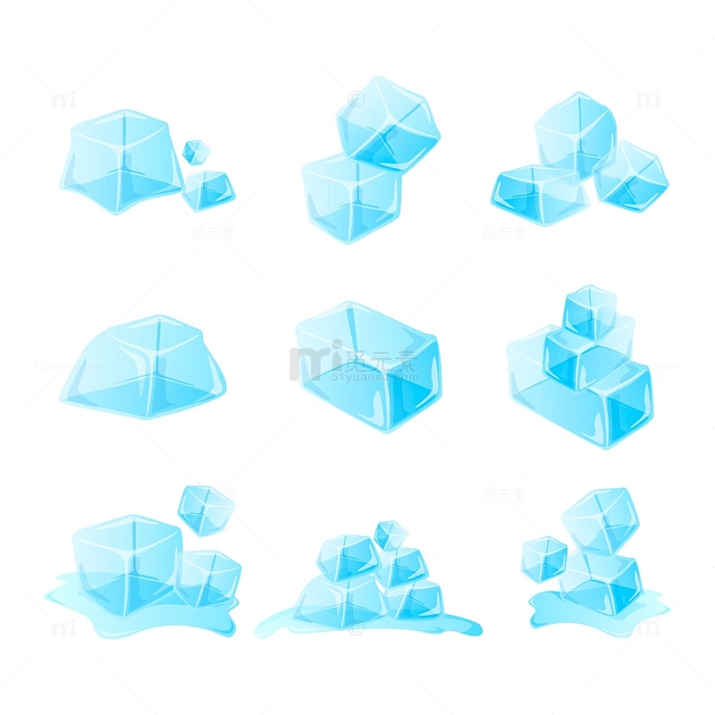 不同形态的蓝色冰块元素