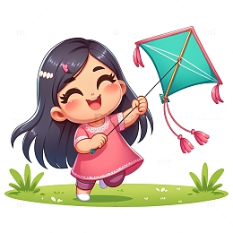郊游户外放风筝卡通人物素材