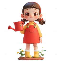 可爱小女孩拿着喷水壶素材