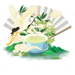 茶文化茶杯创意国风手绘卡通