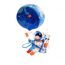 航天员手拿着气球的插画