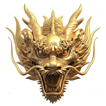 金色正面龙头中国龙3d