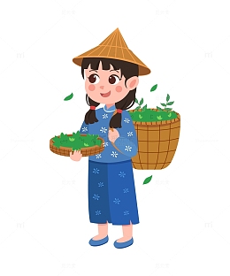 卡通简约可爱的采茶女孩