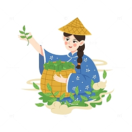 卡通简约采茶的女孩