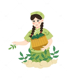 卡通简约春天采茶的女孩
