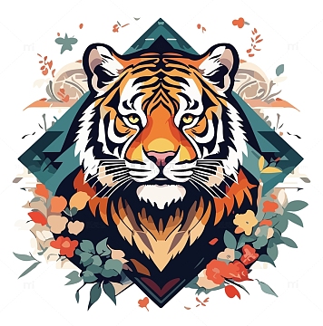 老虎国潮扁平插画