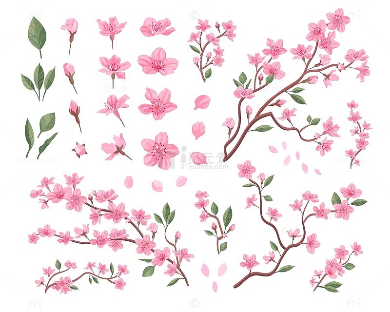 粉色手绘樱花元素