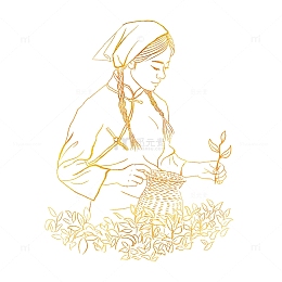 国潮线描采茶女