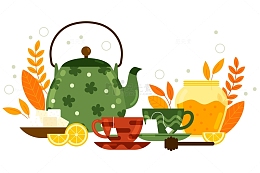 欧式下午茶卡通插画元素