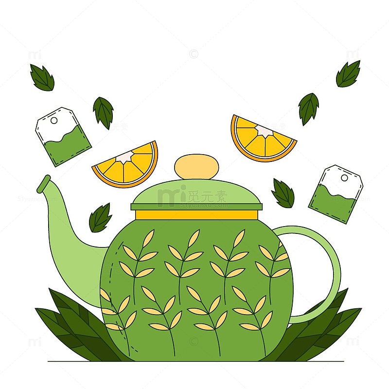 绿色扁平手绘茶壶