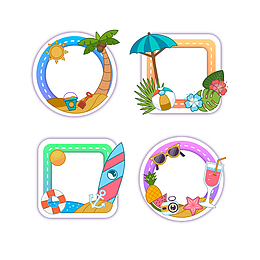 夏季卡通相框大头贴贴纸