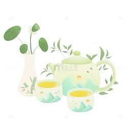 国潮风茶杯茶具插画