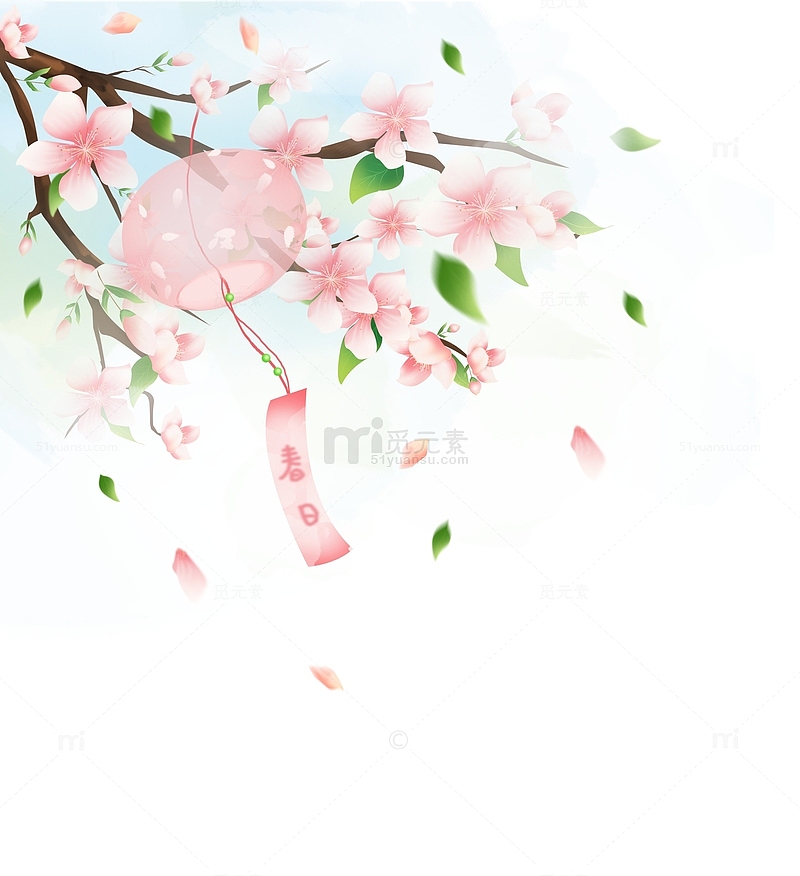 春天粉色浪漫春季樱花桃花漂浮装饰手绘元素