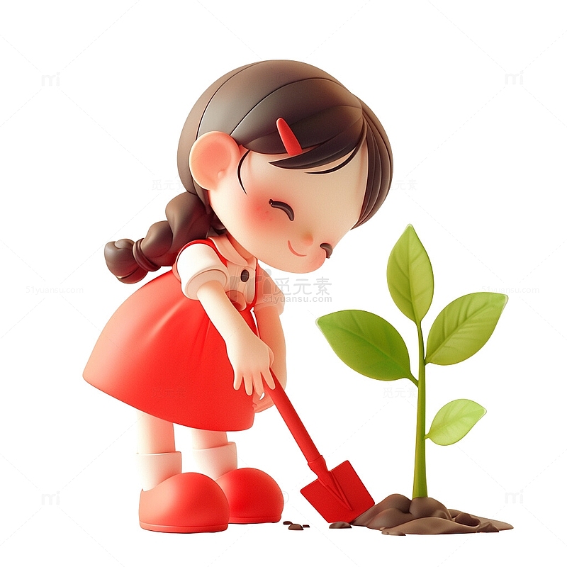 3D女生在植树环保