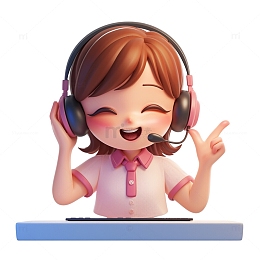 开心的3D风格商务卡通女客服头像图标