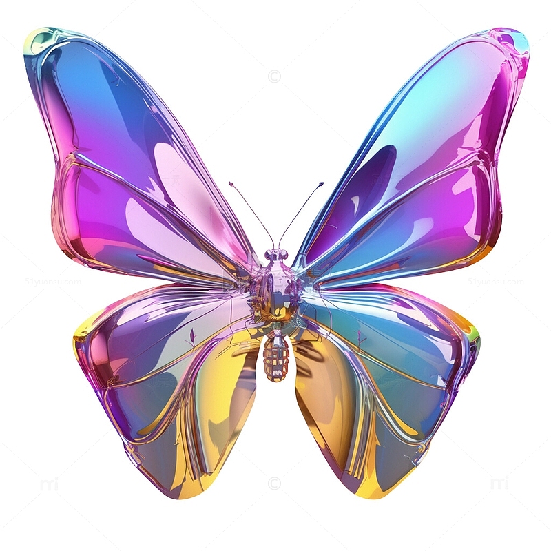 3D玻璃质感霓虹彩色蝴蝶