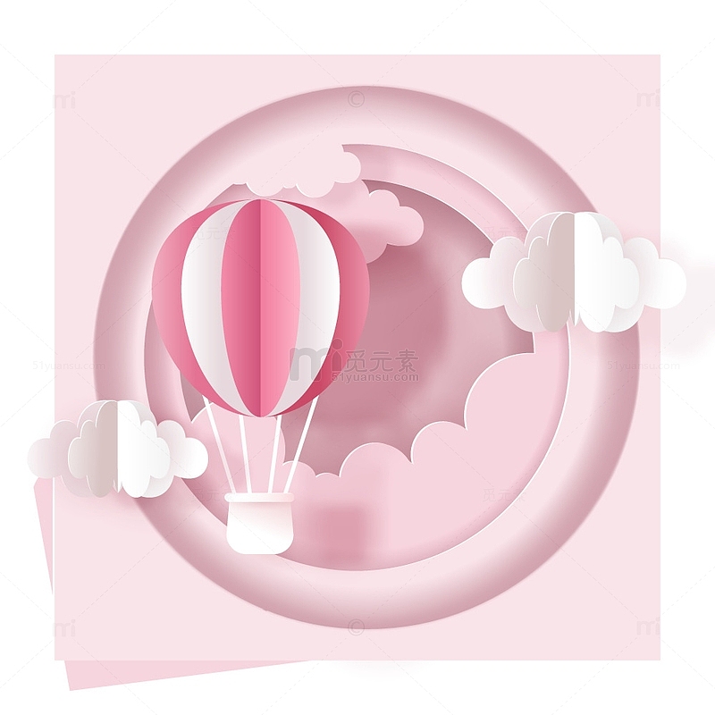 粉色剪纸风热气球装饰元素