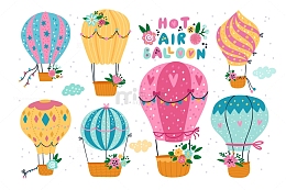 卡通涂鸦热气球儿童插画
