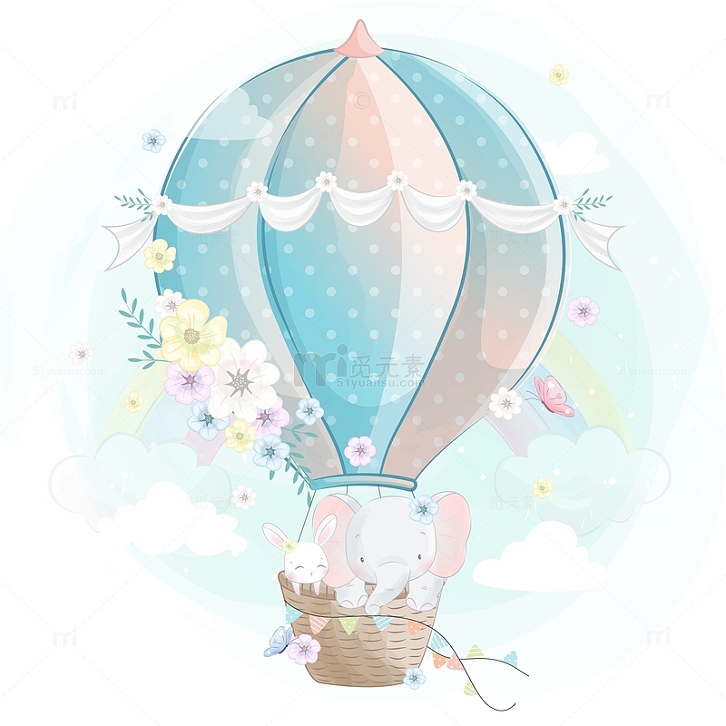 浪漫梦幻童话热气球插画