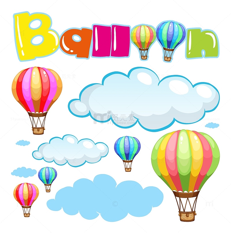 卡通热气球降落伞手绘