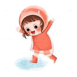 玩水小孩穿雨衣雨天水坑下雨谷雨