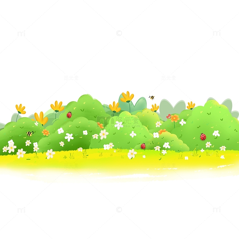 春天绿色花朵植物草丛草堆花卉装饰元素