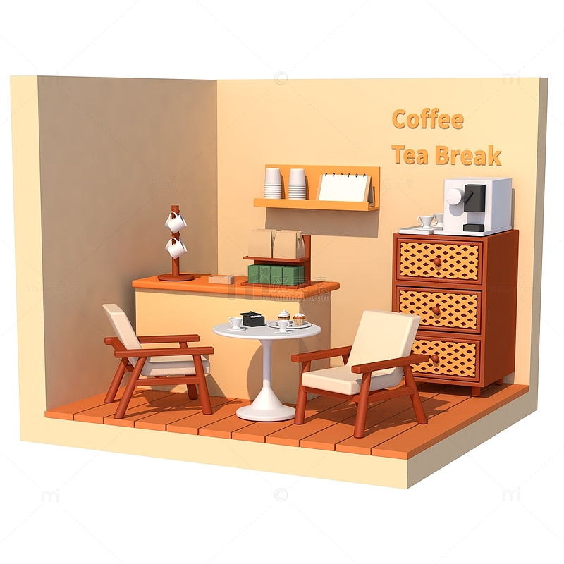 3D立体卡通咖啡厅模型