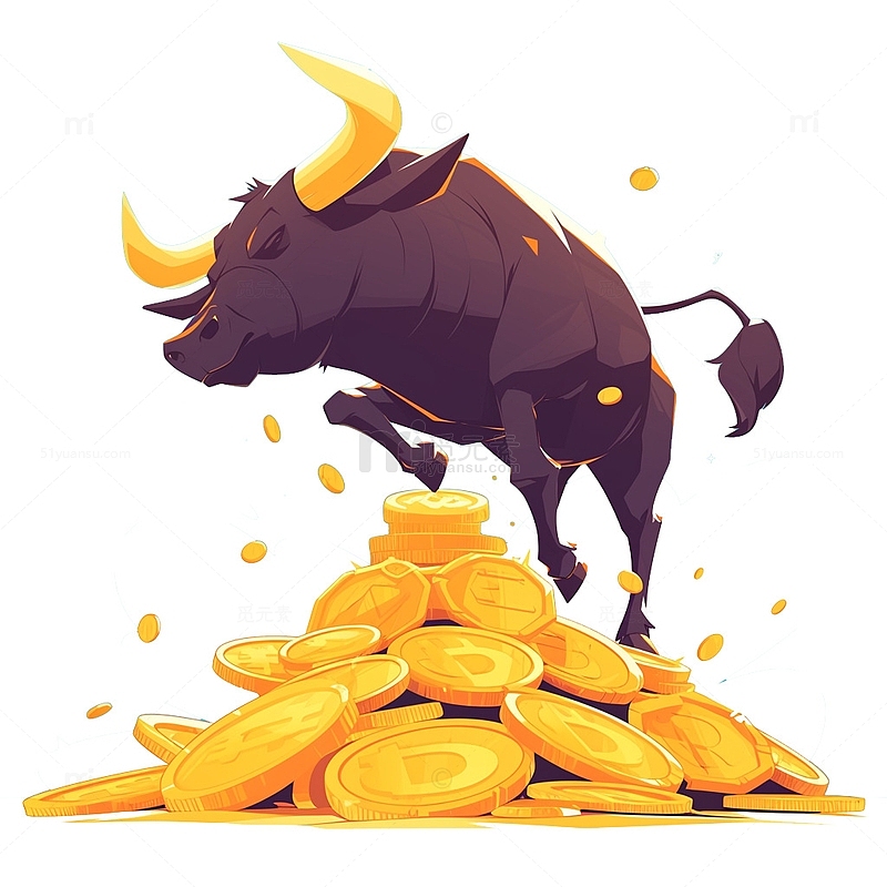 从金币堆跃起的公牛股票股市
