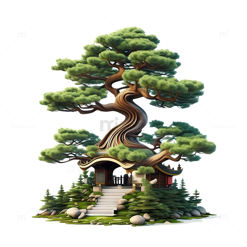 3D立体柏树中国风