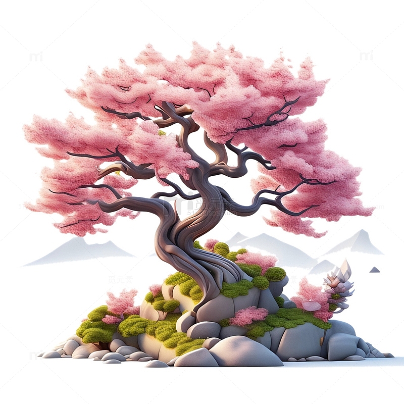3D立体桃树中国风2