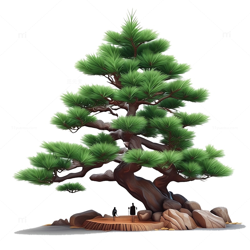 3D立体松树中国风亭子3