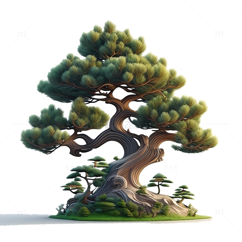 3D立体松树中国风亭子2