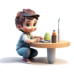 3D立体男孩擦桌子插画5
