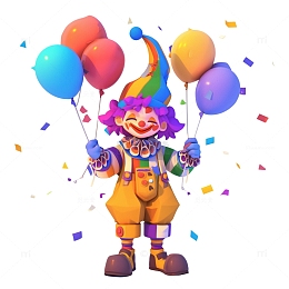 3D愚人节拿着气球小丑插画