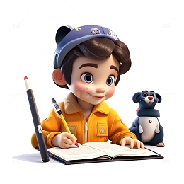 3D立体男孩写作业插画5