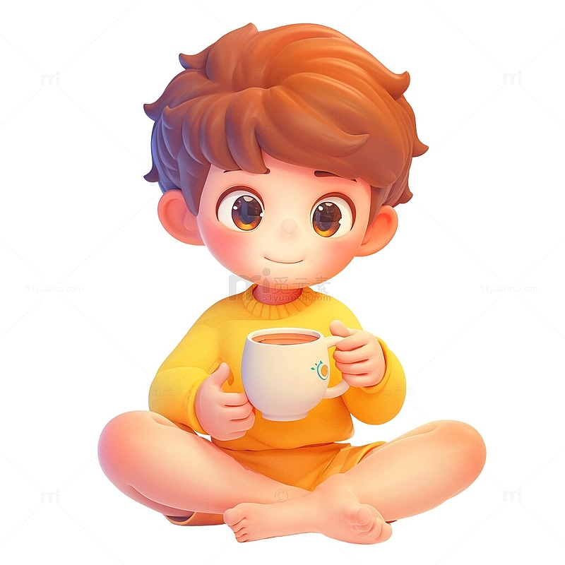 坐在地上喝茶的男孩子