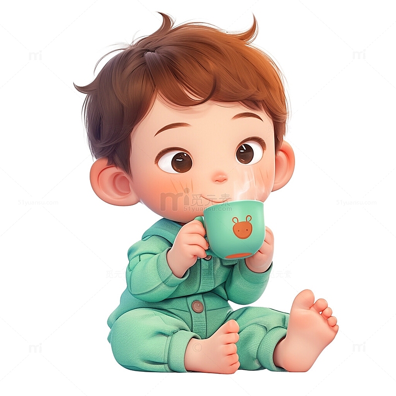 喝水喝茶的男孩子