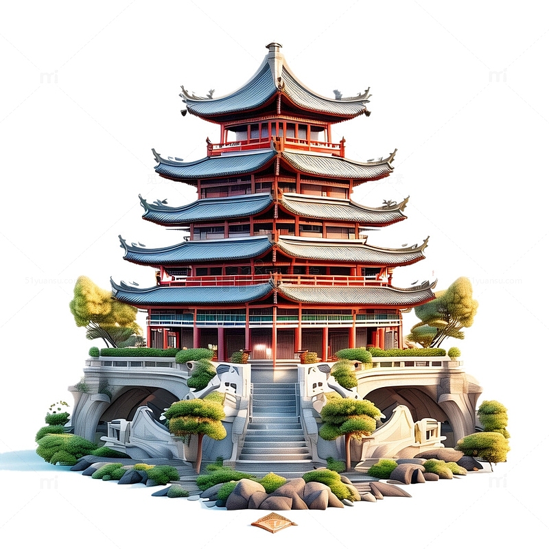 3D立体塔中国风插画