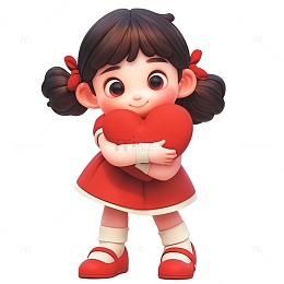 情人节抱着红色爱心的小女孩