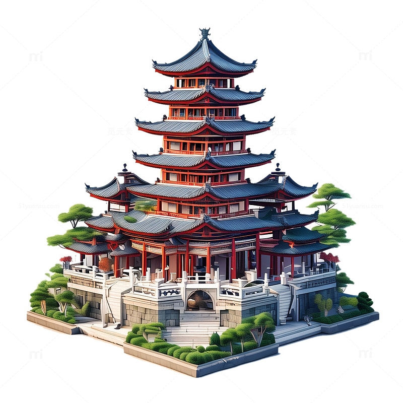 3D立体塔中国风插画4