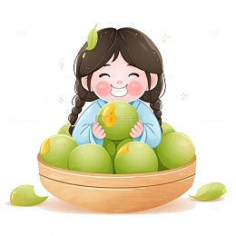 小女孩在吃青团卡通素材