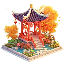 等距风中式园林亭子建筑