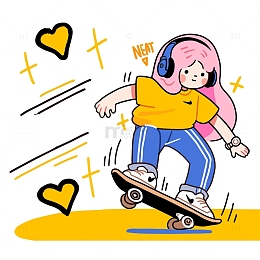 描边卡通插画人物素材