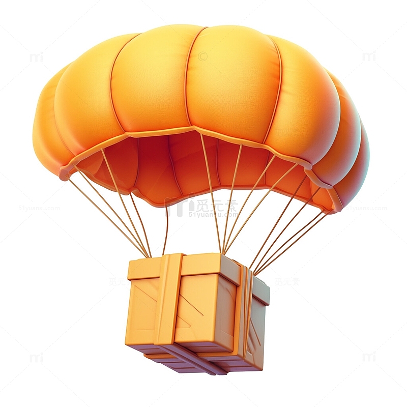 橙色降落伞快递礼品盒子