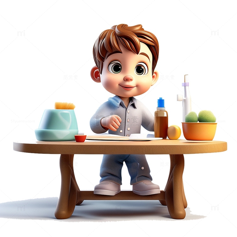 3D立体男孩擦桌子插画7