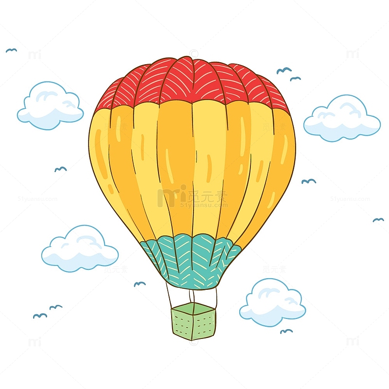 白云气球小鸟卡通元素