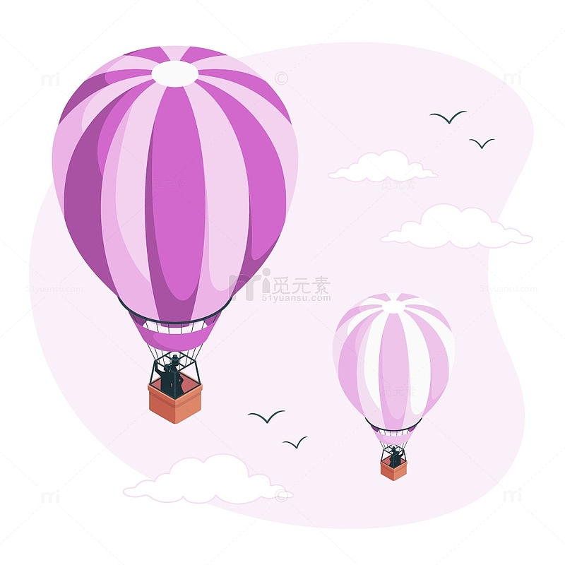 紫色唯美热气球漂浮元素