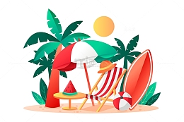 海岛沙滩度假元素插画